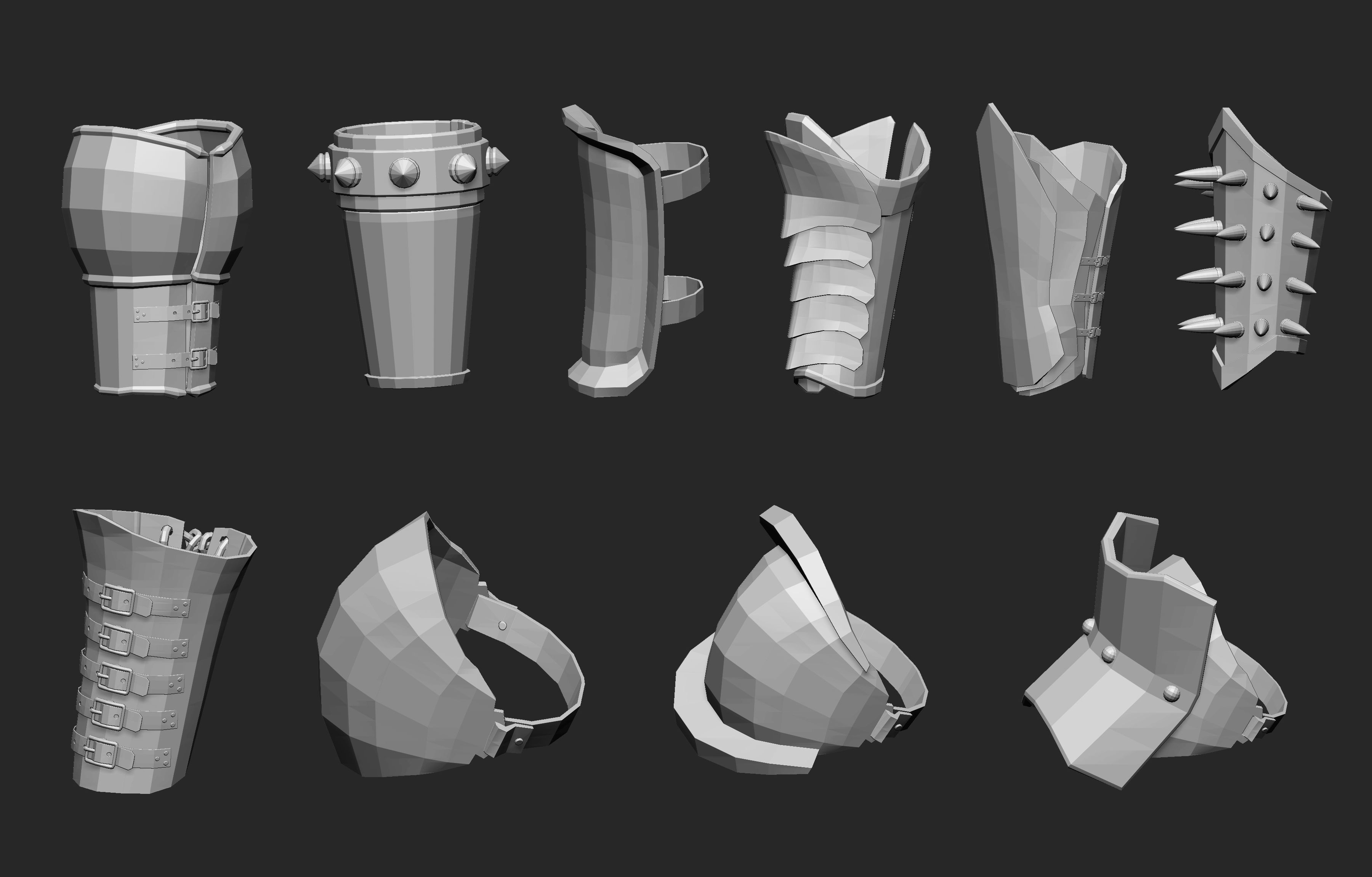 55 Low poly medieval fantasy arm bracers armor IMM set 3D model_3