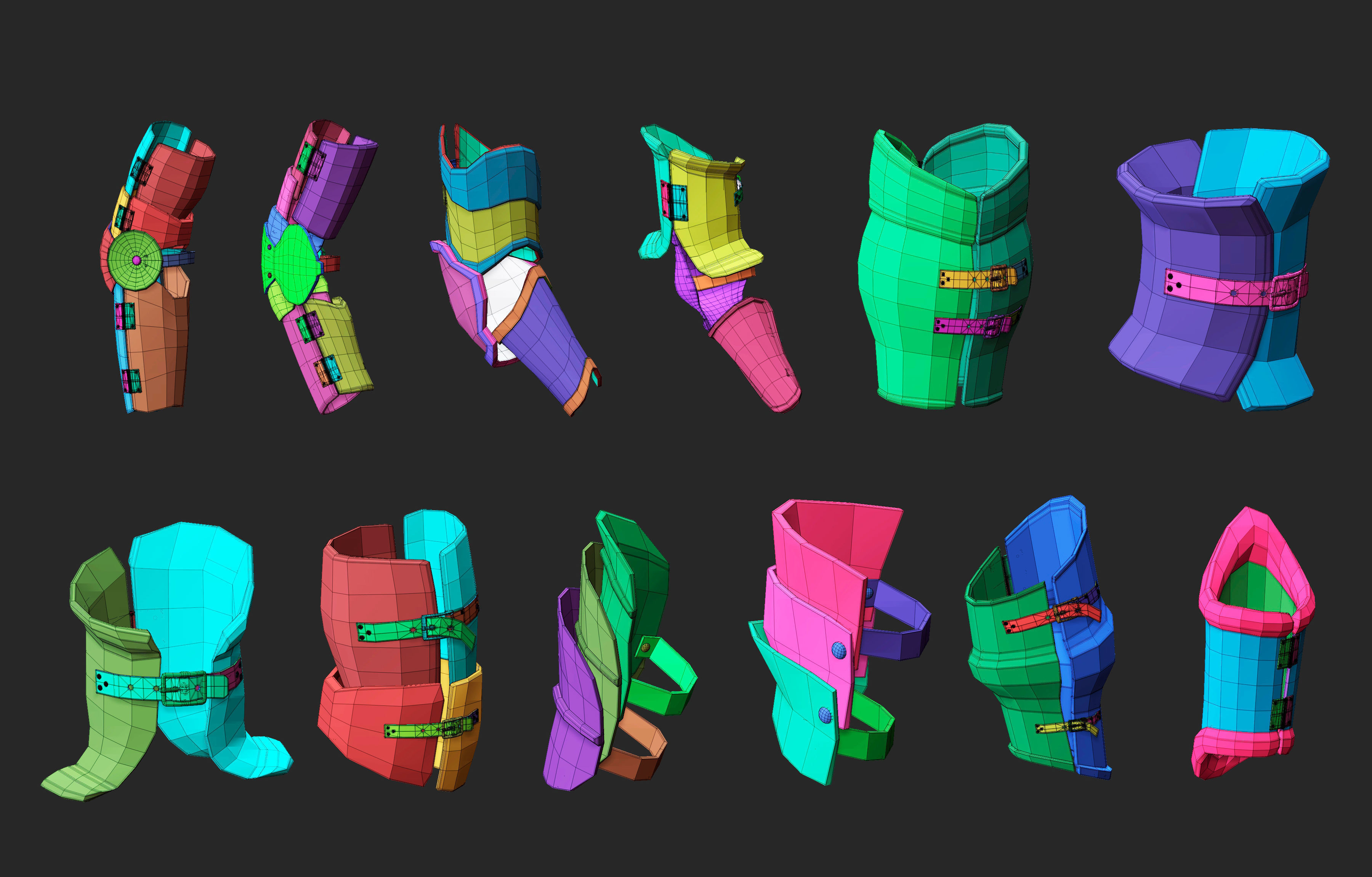 55 Low poly medieval fantasy arm bracers armor IMM set 3D model_7