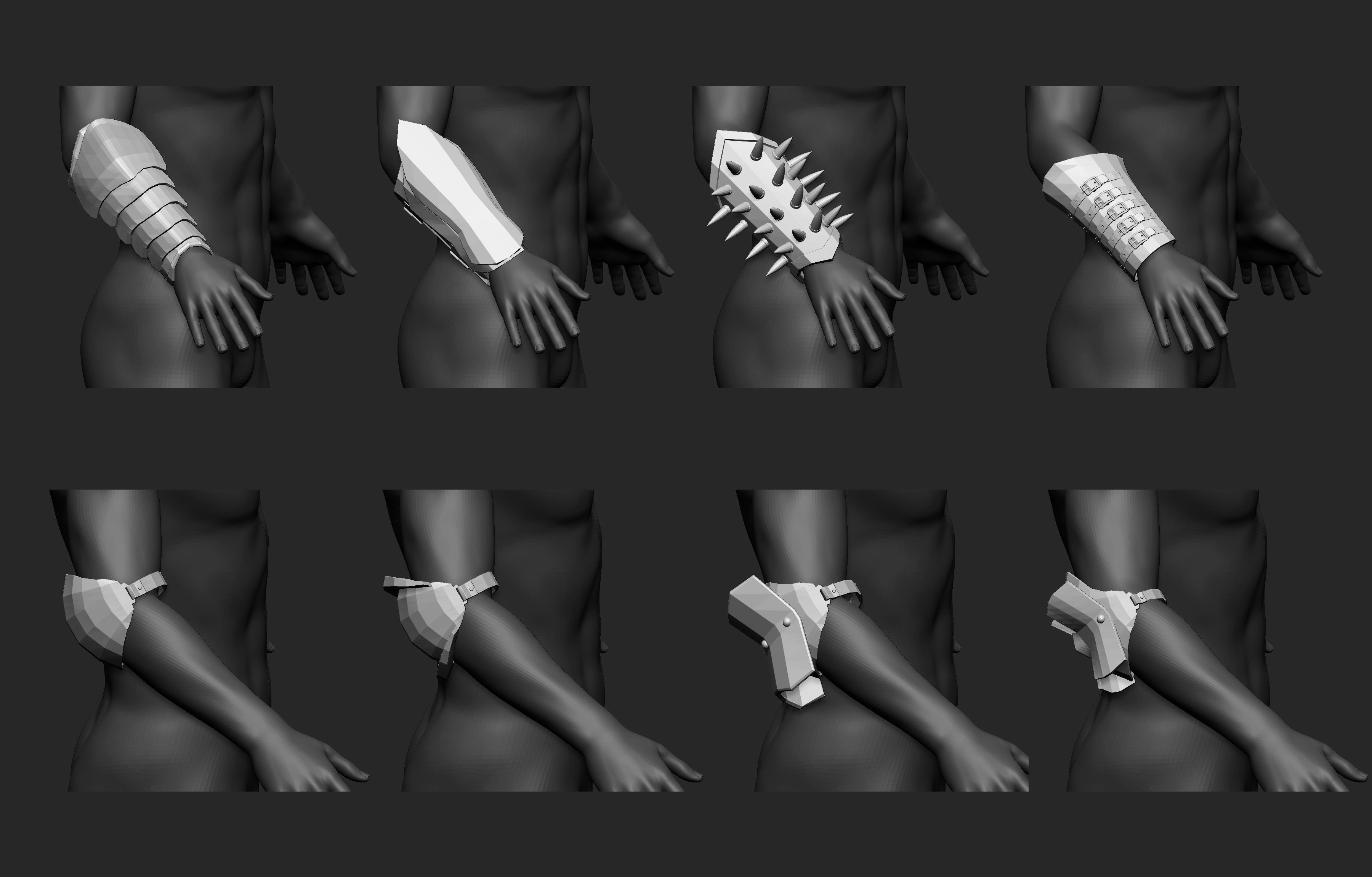 55 Low poly medieval fantasy arm bracers armor IMM set 3D model_16