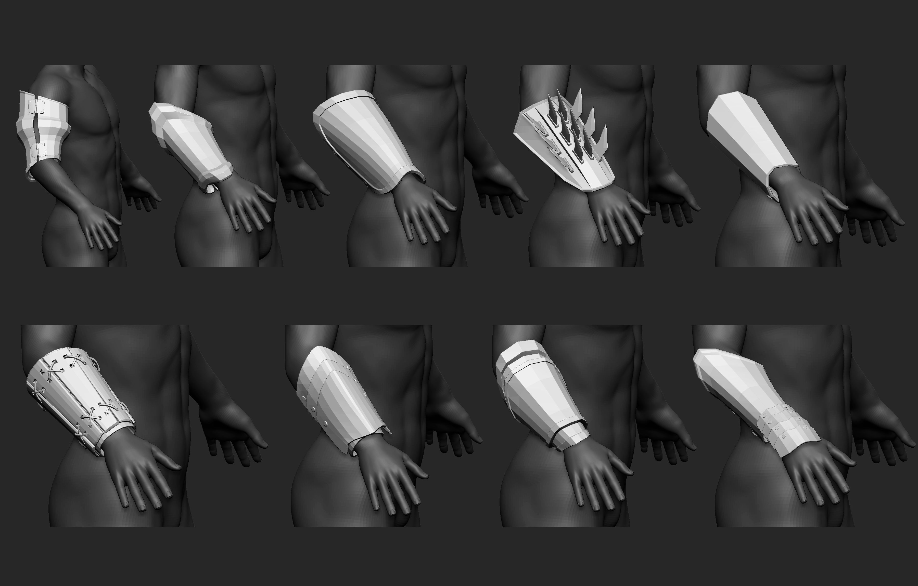 55 Low poly medieval fantasy arm bracers armor IMM set 3D model_14