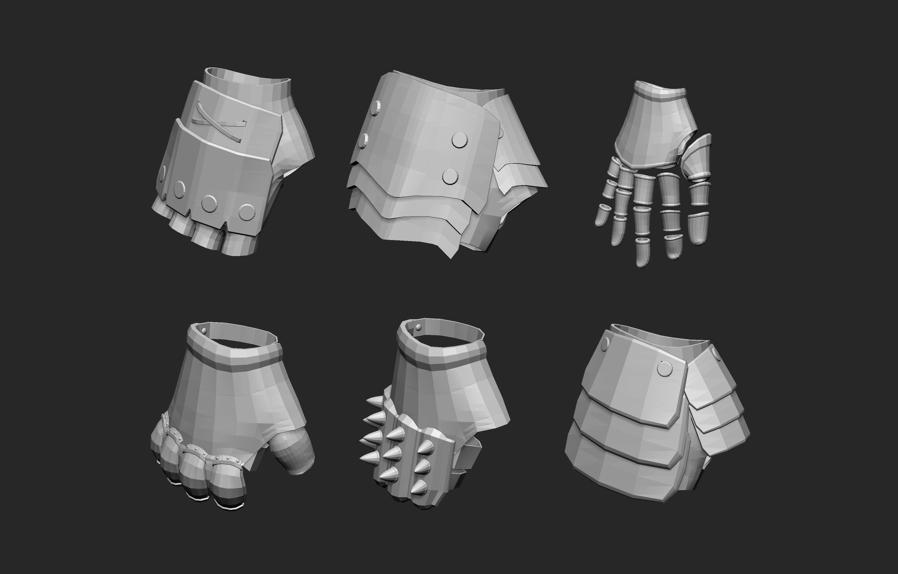 55 Low poly medieval fantasy arm bracers armor IMM set 3D model_6