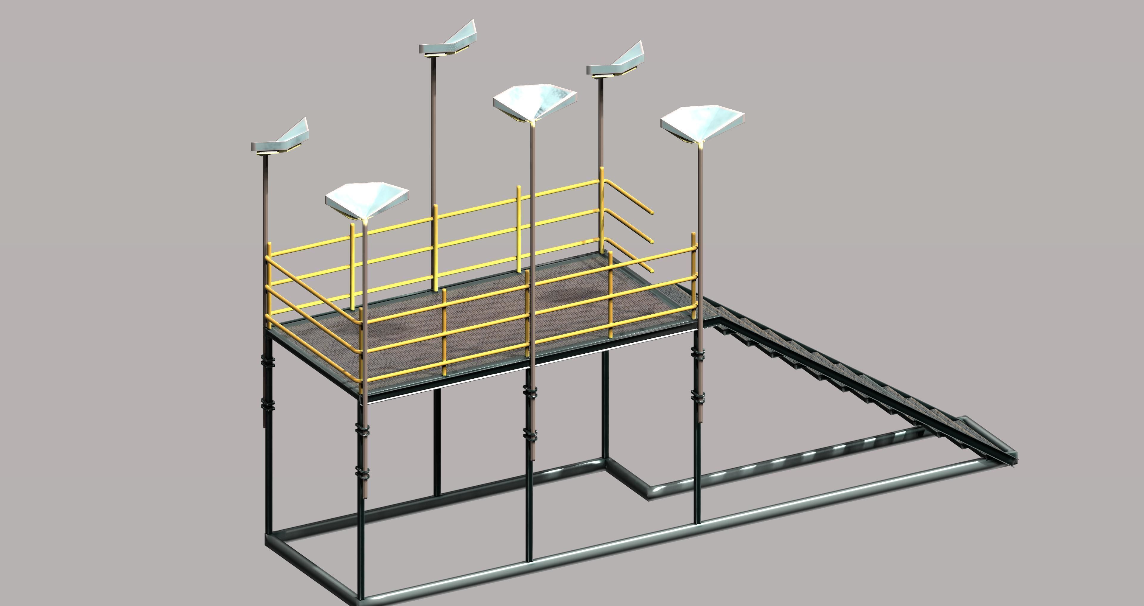 Modular mounting small platform with light Low-poly 3D model_5