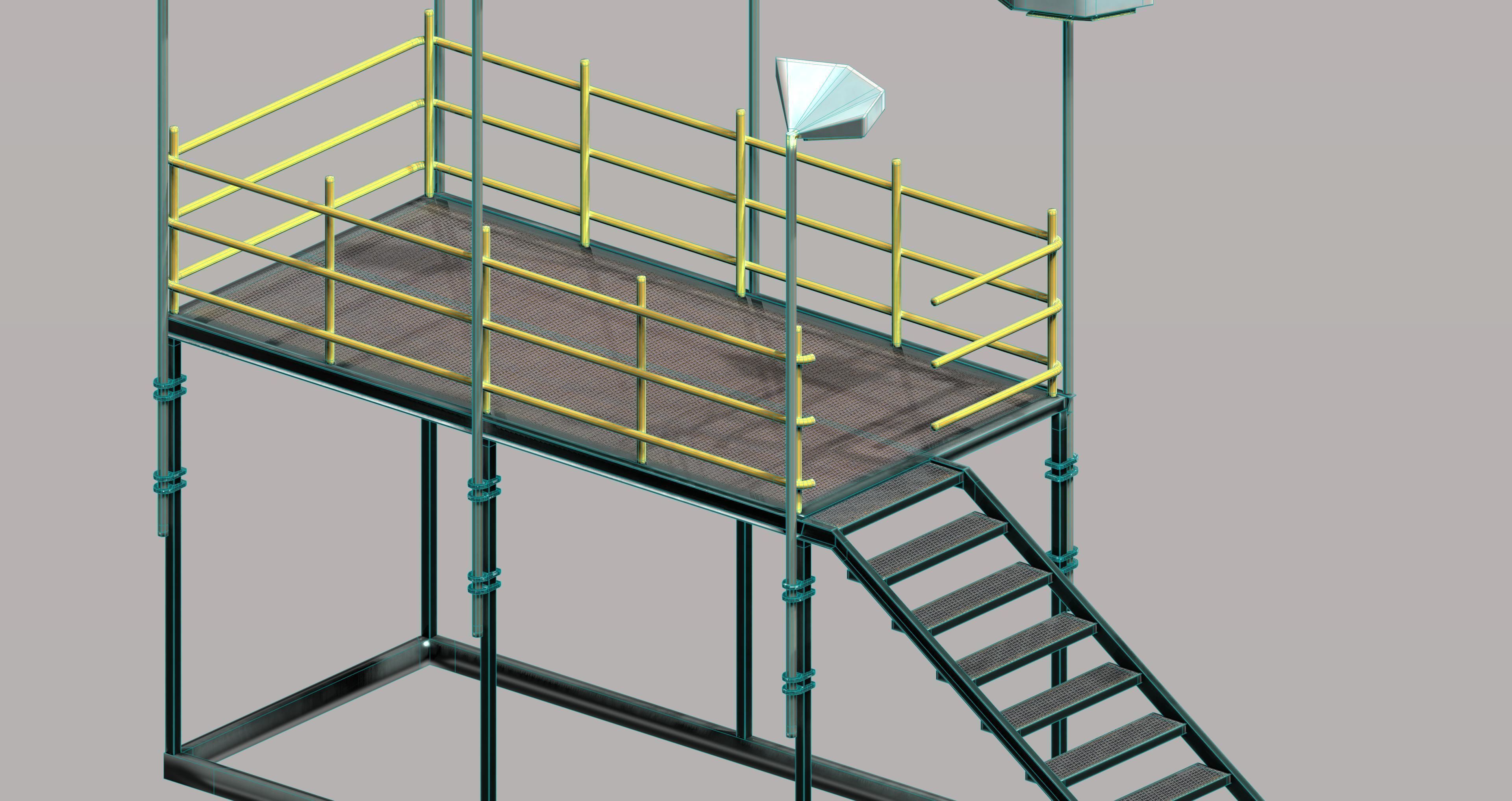 Modular mounting small platform with light Low-poly 3D model_6