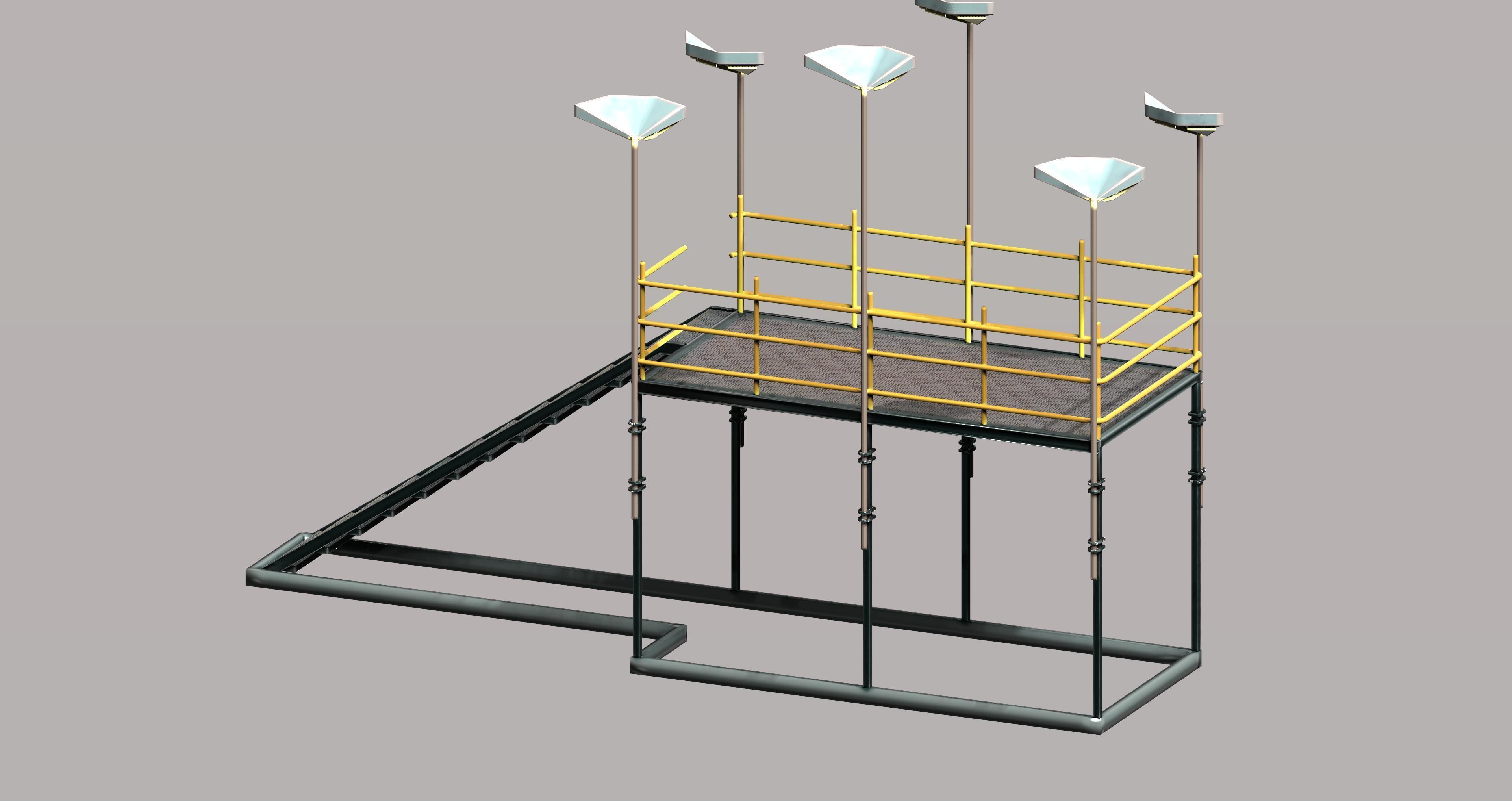 Modular mounting small platform with light Low-poly 3D model_3