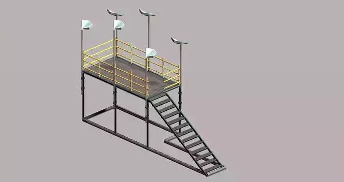 Modular mounting small platform with light  Low-poly 3D model