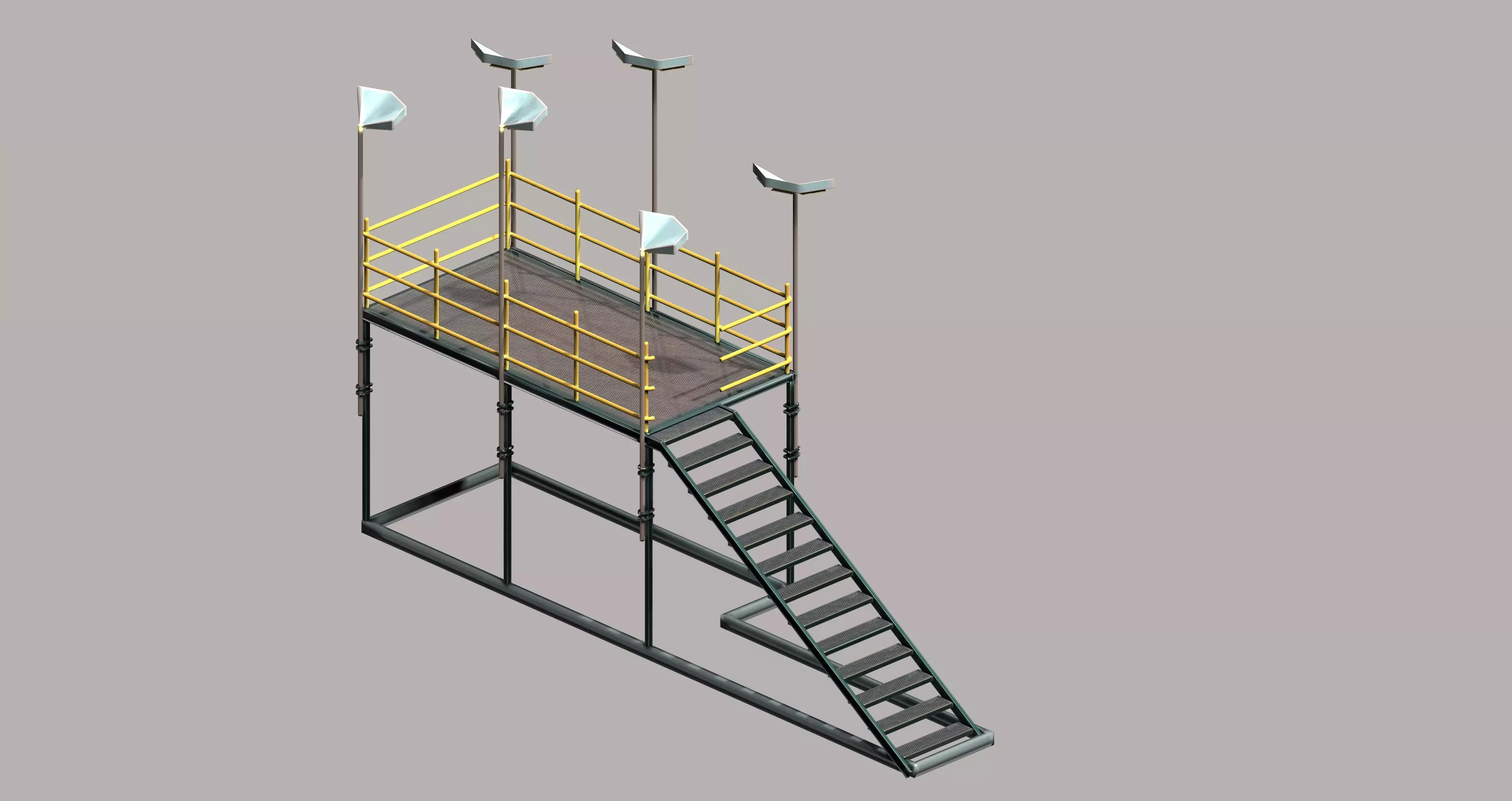 Modular mounting small platform with light Low-poly 3D model_0