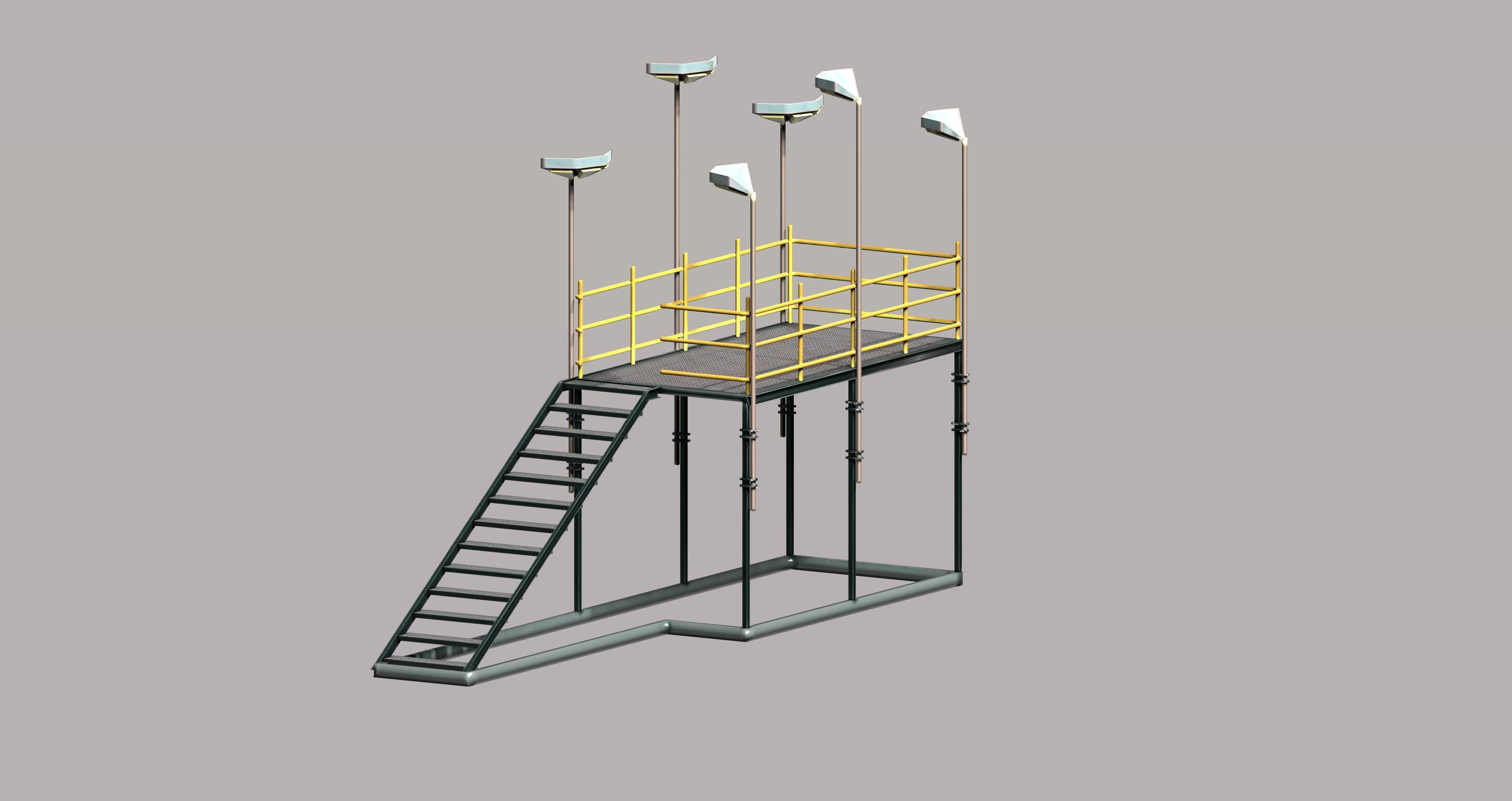 Modular mounting small platform with light Low-poly 3D model_1