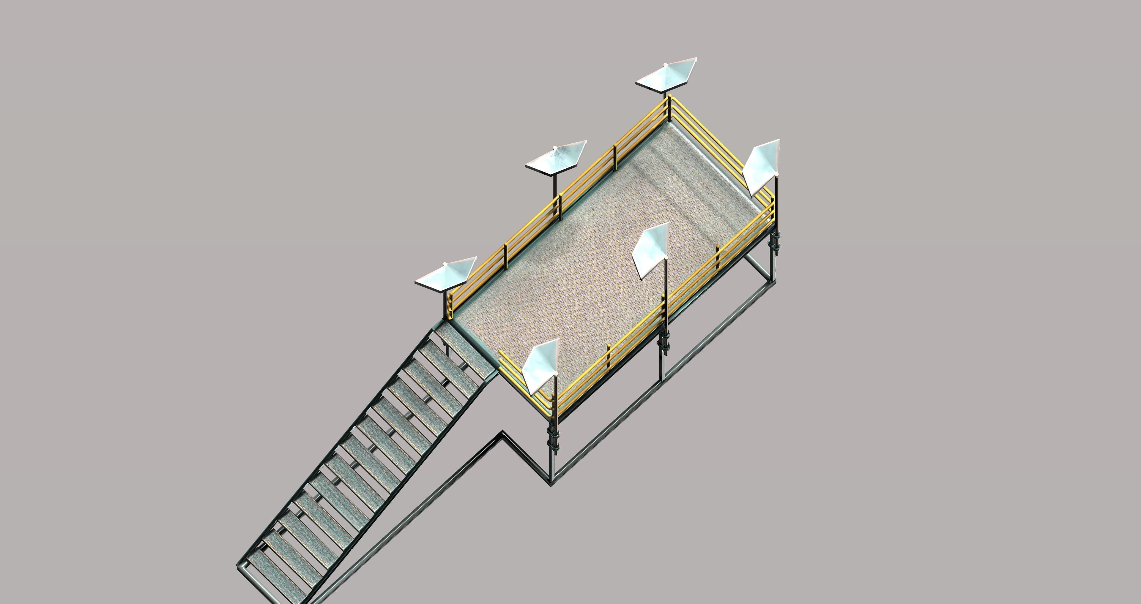 Modular mounting small platform with light Low-poly 3D model_2