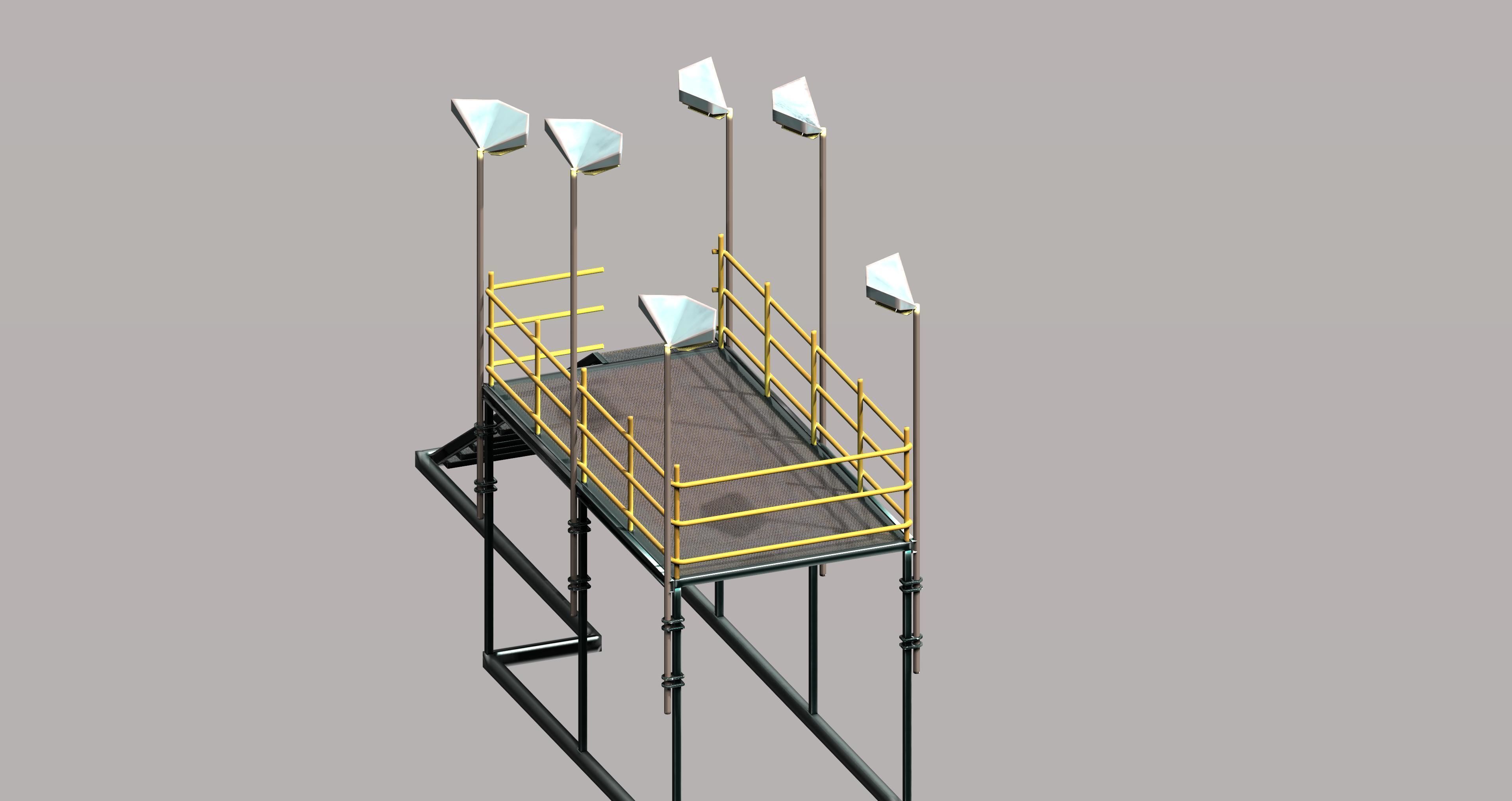 Modular mounting small platform with light Low-poly 3D model_4