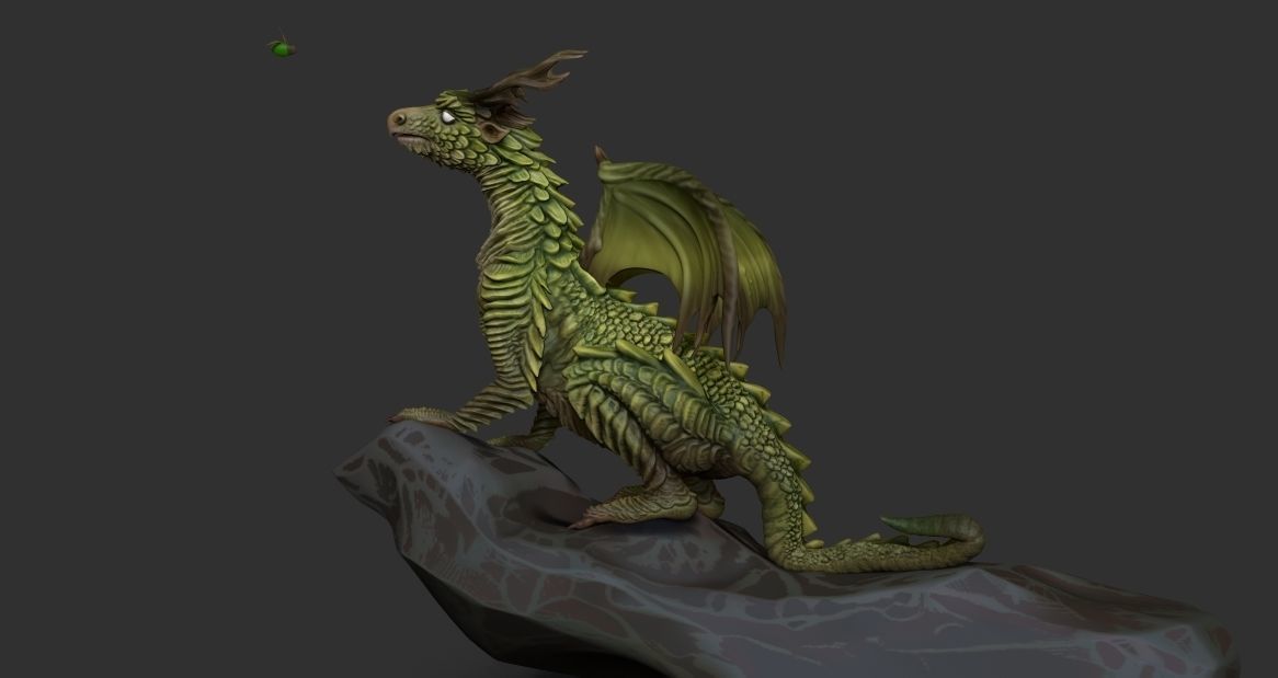 Little forest dragon met a firefly 3D model_9