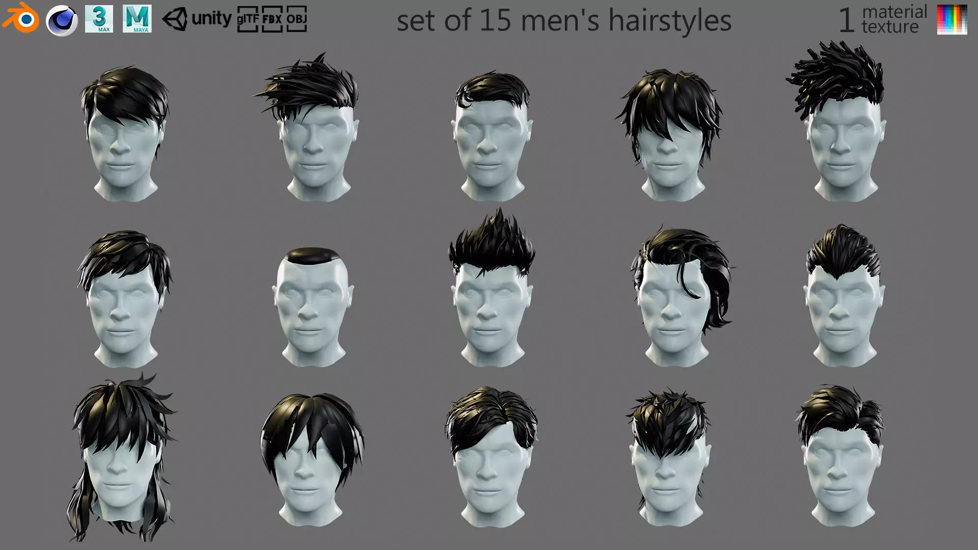 Cartoon hairstyles Low-poly 3D model