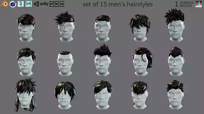 Cartoon hairstyles Low-poly 3D model