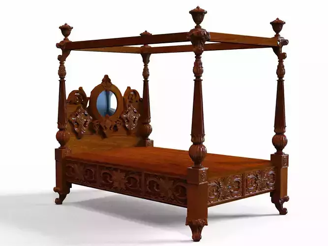 wooden cot Antique Furniture Low-poly 3D model