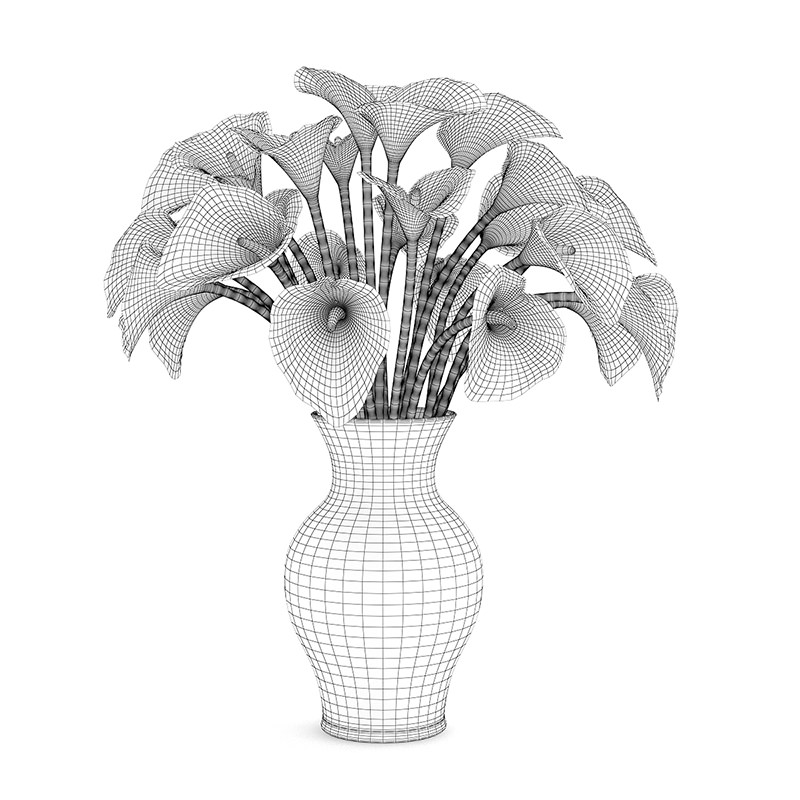 Calla Lilies in Vase 3D model_3
