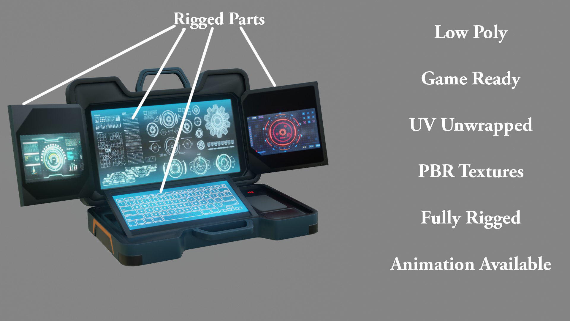 Sci-Fi Laptop - Low Poly Game Ready PBR Low-poly 3D model_1