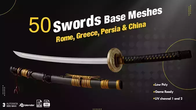50 Sword Base Mesh Low-poly 3D model