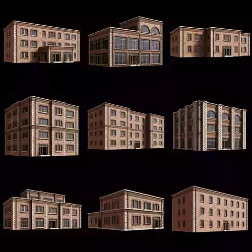 BRICK BUILDING APARTMENT TENEMENT HOUSE CITY TOWN COLLECTION Low-poly 3D model