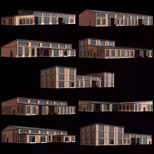 BRICK FACTORY SCHOOL PRISON BUILDING CITY TOWN COLLECTION Low-poly 3D model