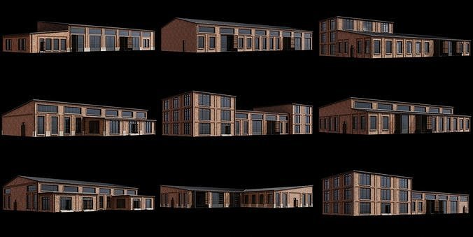 BRICK FACTORY SCHOOL PRISON BUILDING CITY TOWN COLLECTION Low-poly 3D model 2