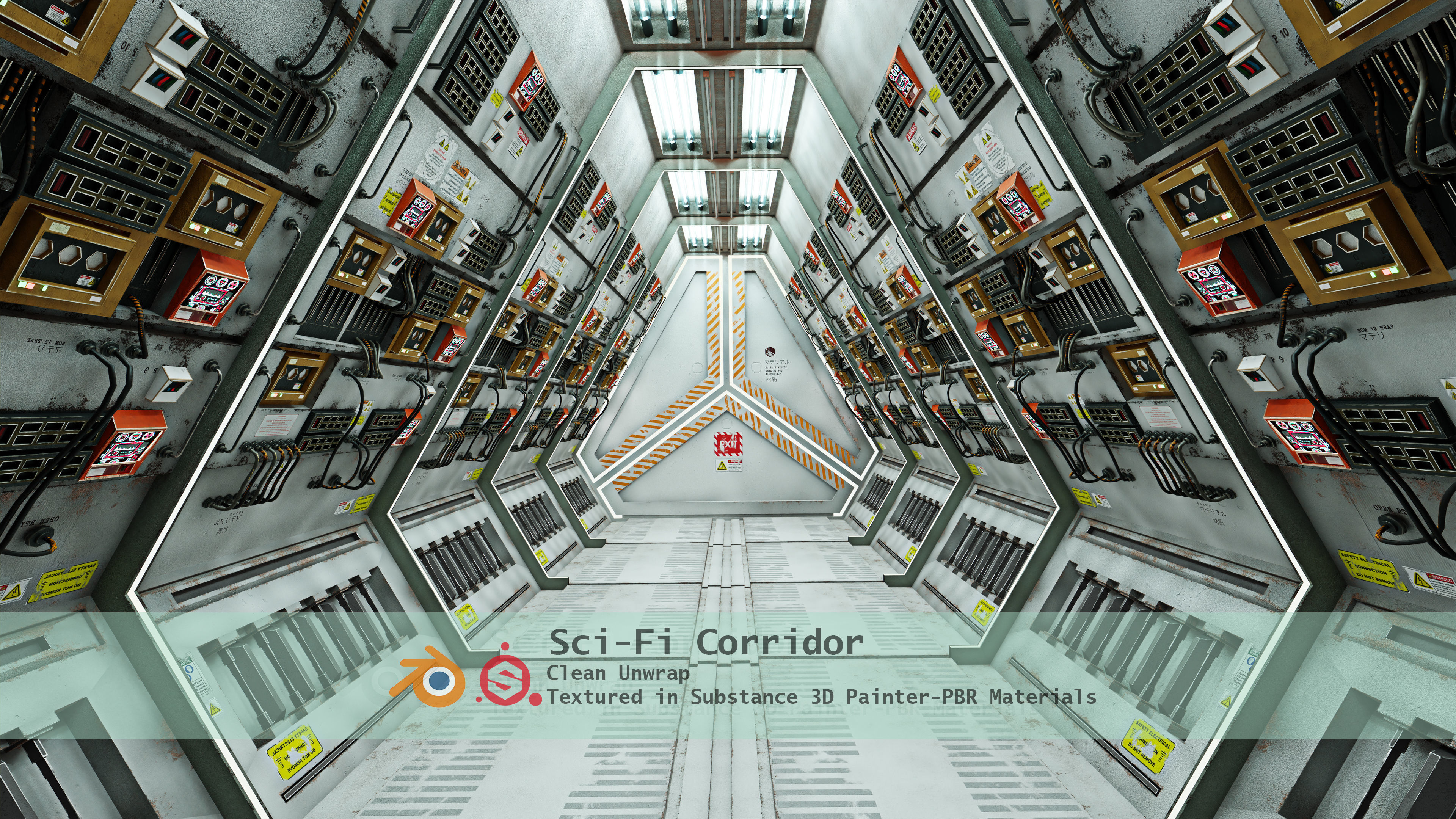 Sci-Fi modular Corridor-only interior Low-poly 3D model_1