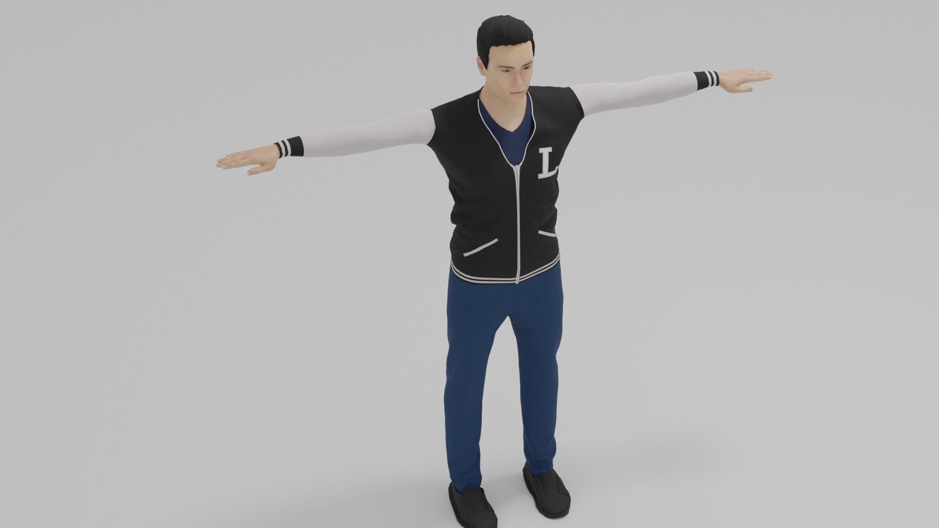 Varsity Man T-Pose  Low-poly 3D model_4