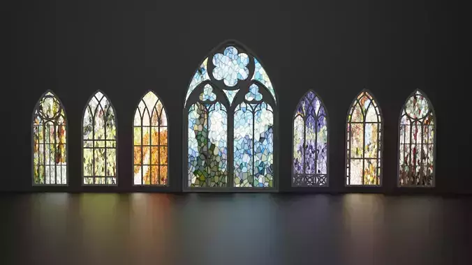 Gothic Church Windows Low-poly 3D model