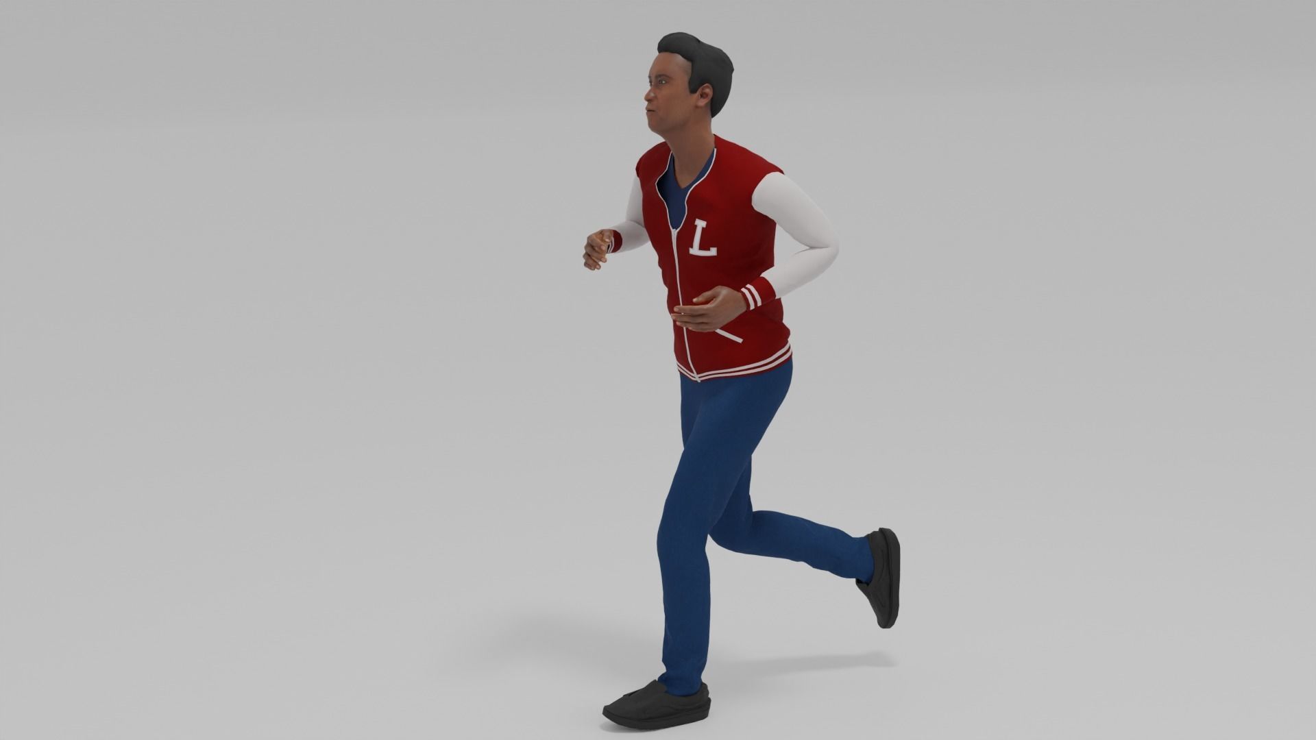  Afro-American Man Run Animation Low-poly 3D model_3