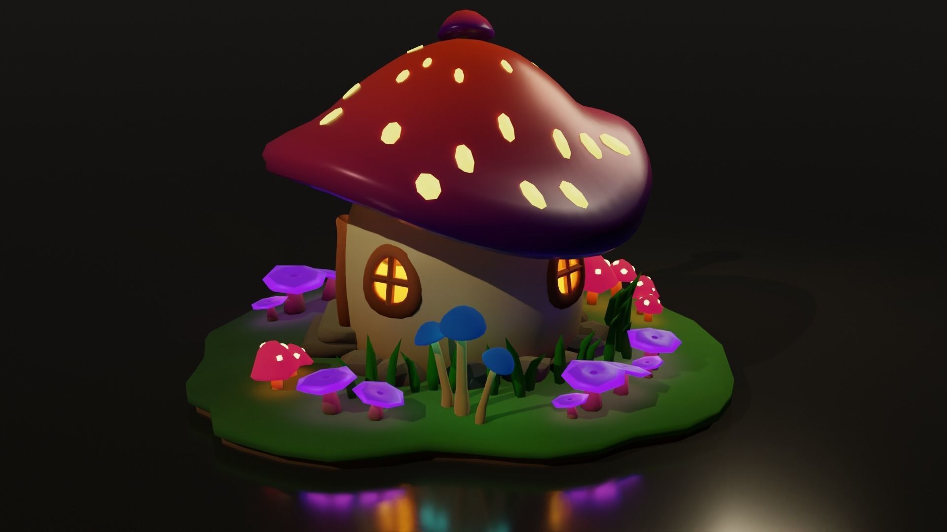 Low Poly Mushroom House Low-poly 3D model_3