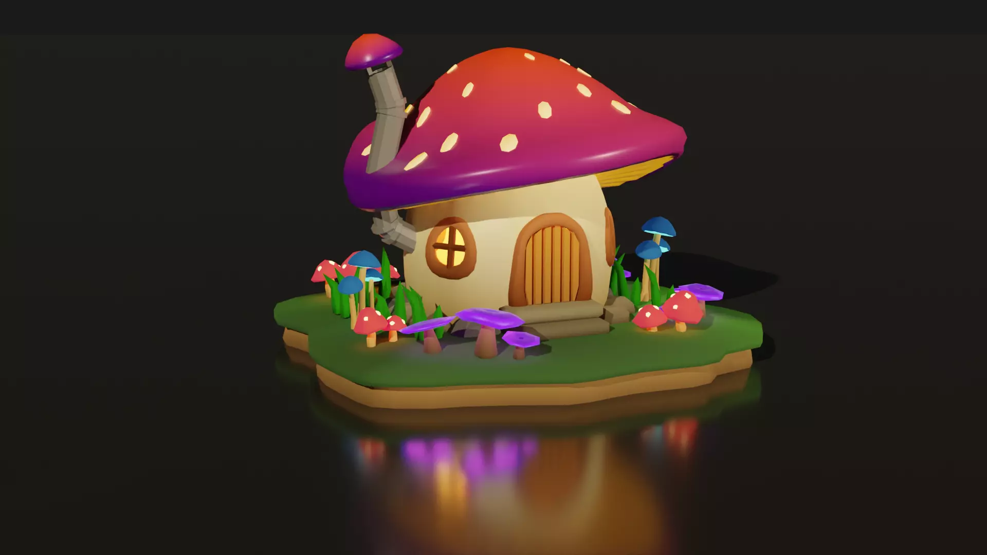 Low Poly Mushroom House Low-poly 3D model_0