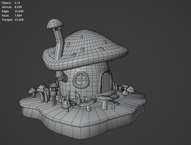 Low Poly Mushroom House Low-poly 3D model_7