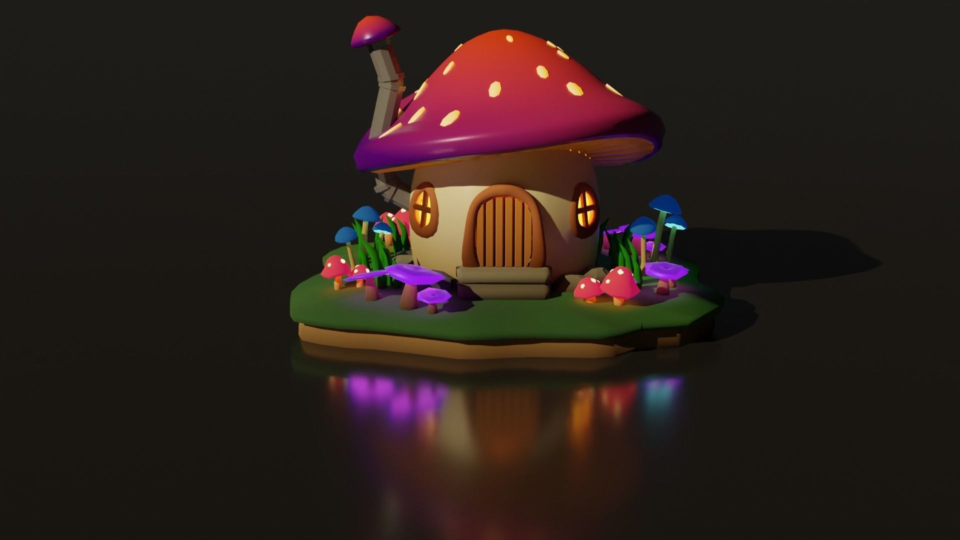 Low Poly Mushroom House Low-poly 3D model_1