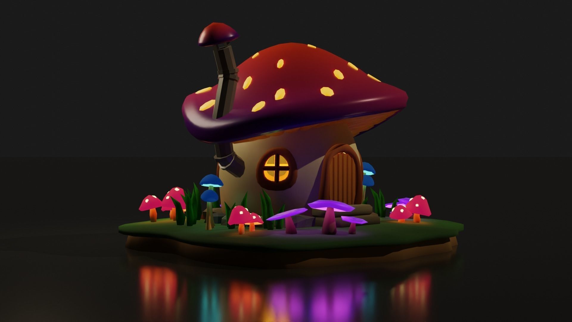 Low Poly Mushroom House Low-poly 3D model_6