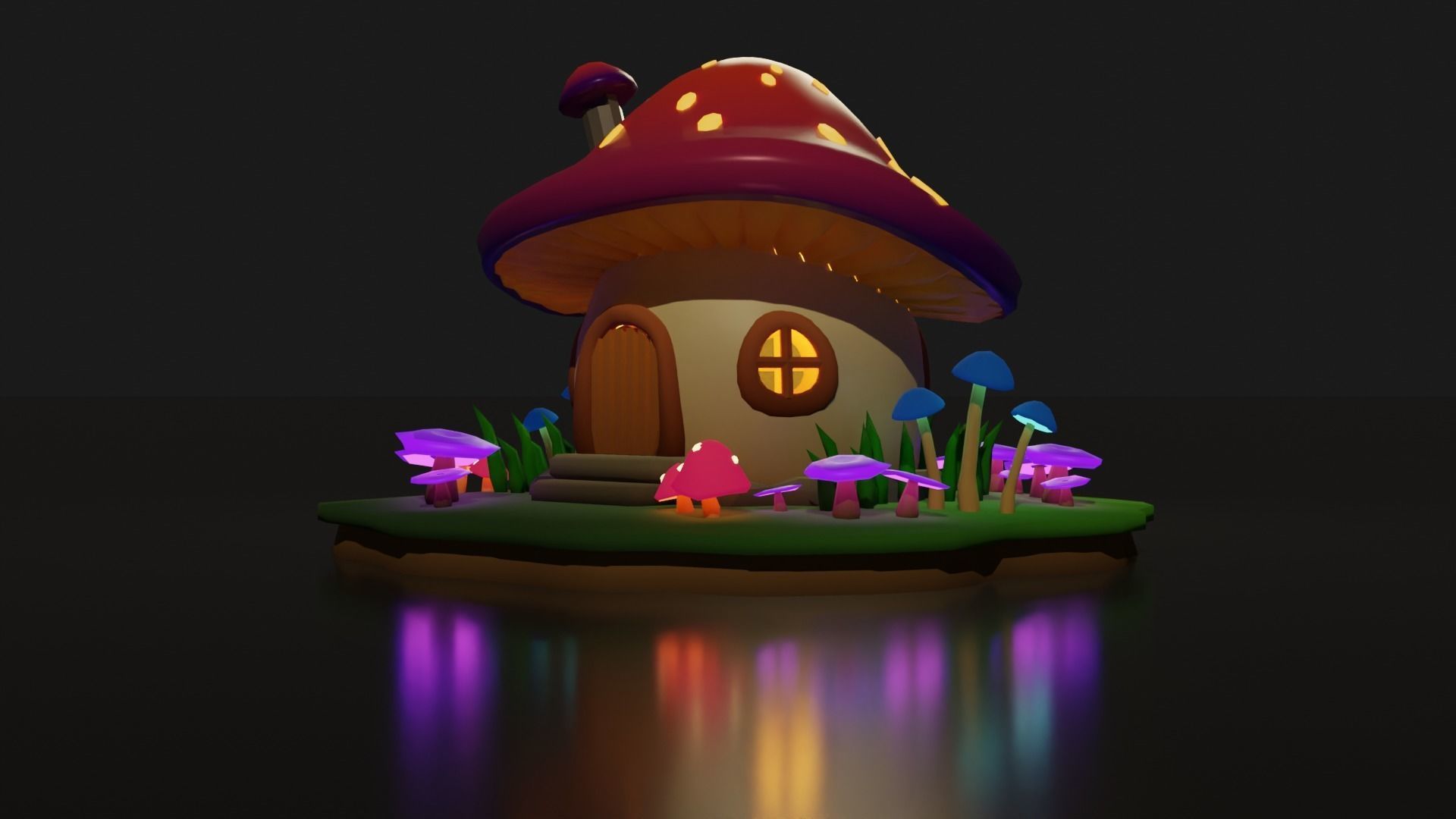 Low Poly Mushroom House Low-poly 3D model_4
