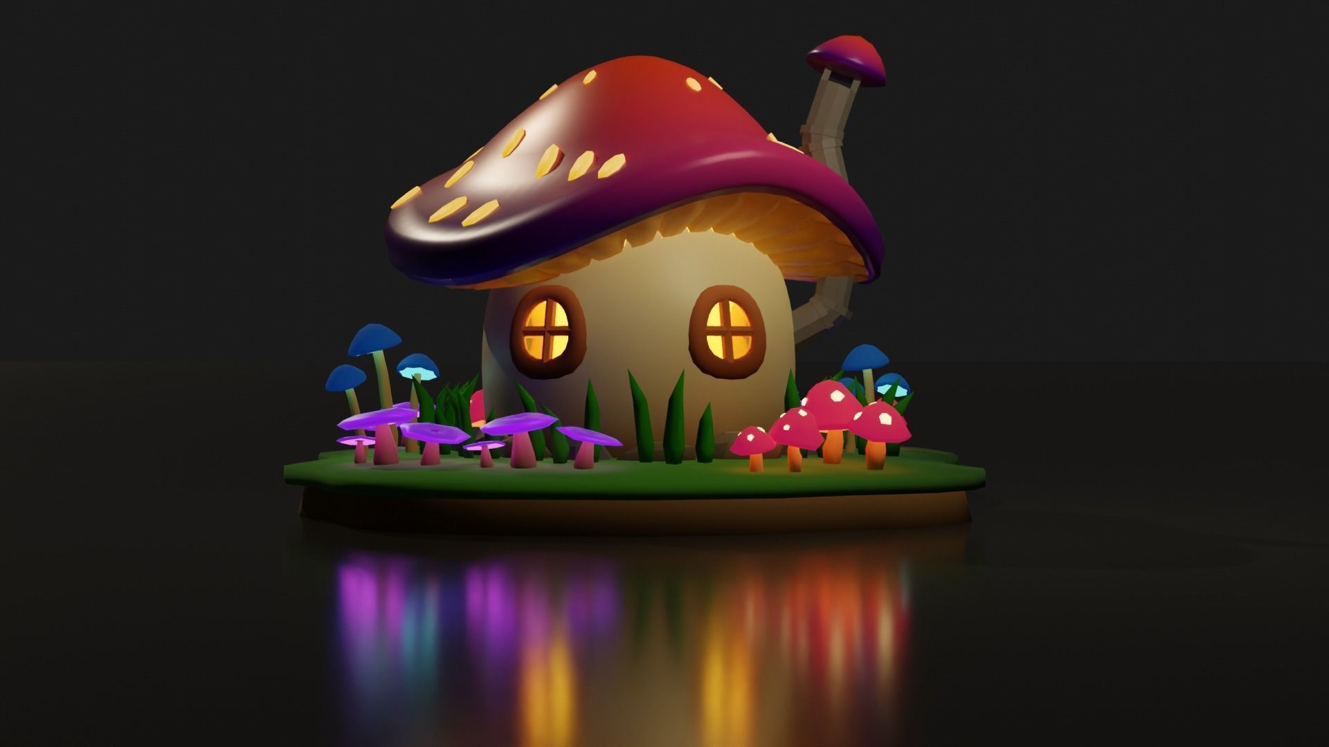 Low Poly Mushroom House Low-poly 3D model_5