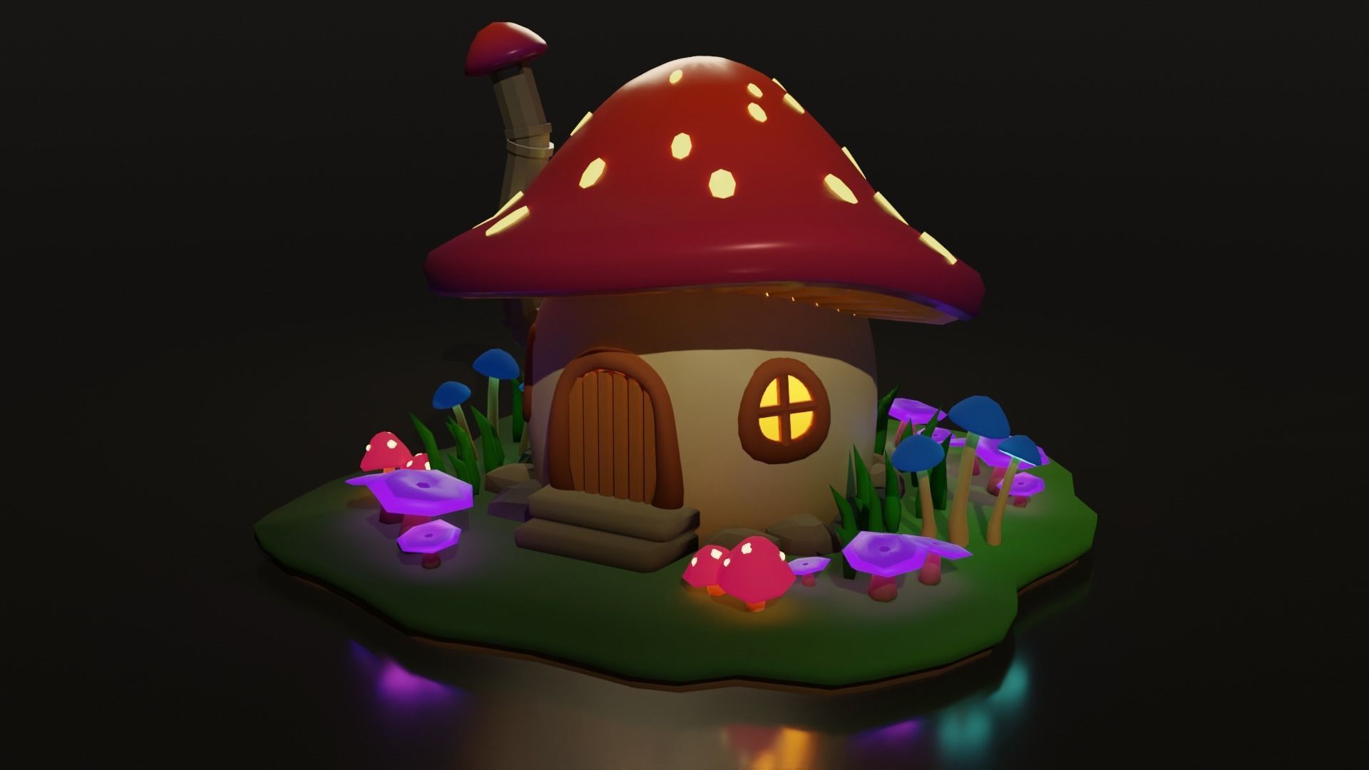 Low Poly Mushroom House Low-poly 3D model_2