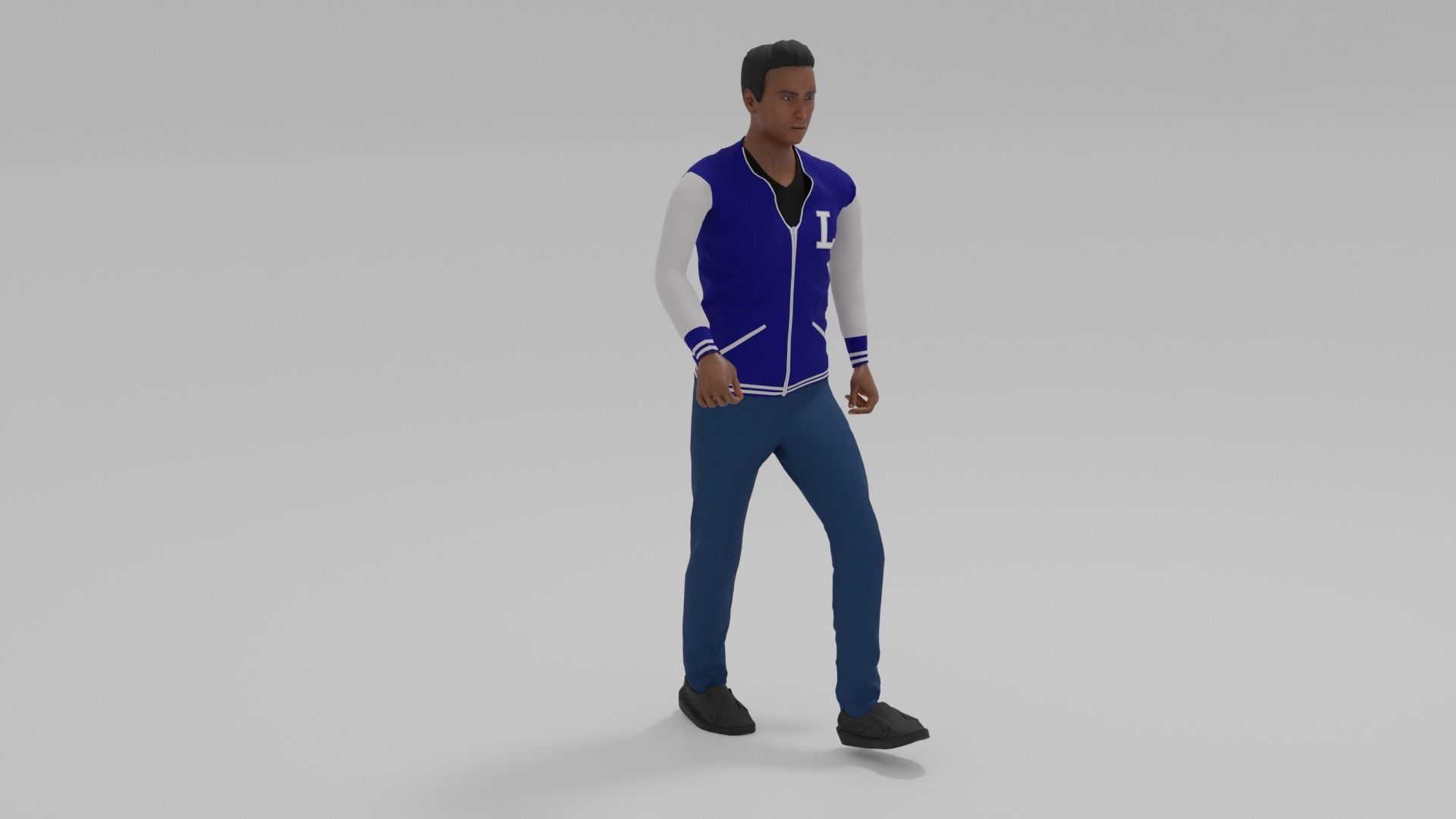 Afro-American Man Walk Animation Low-poly 3D model_6