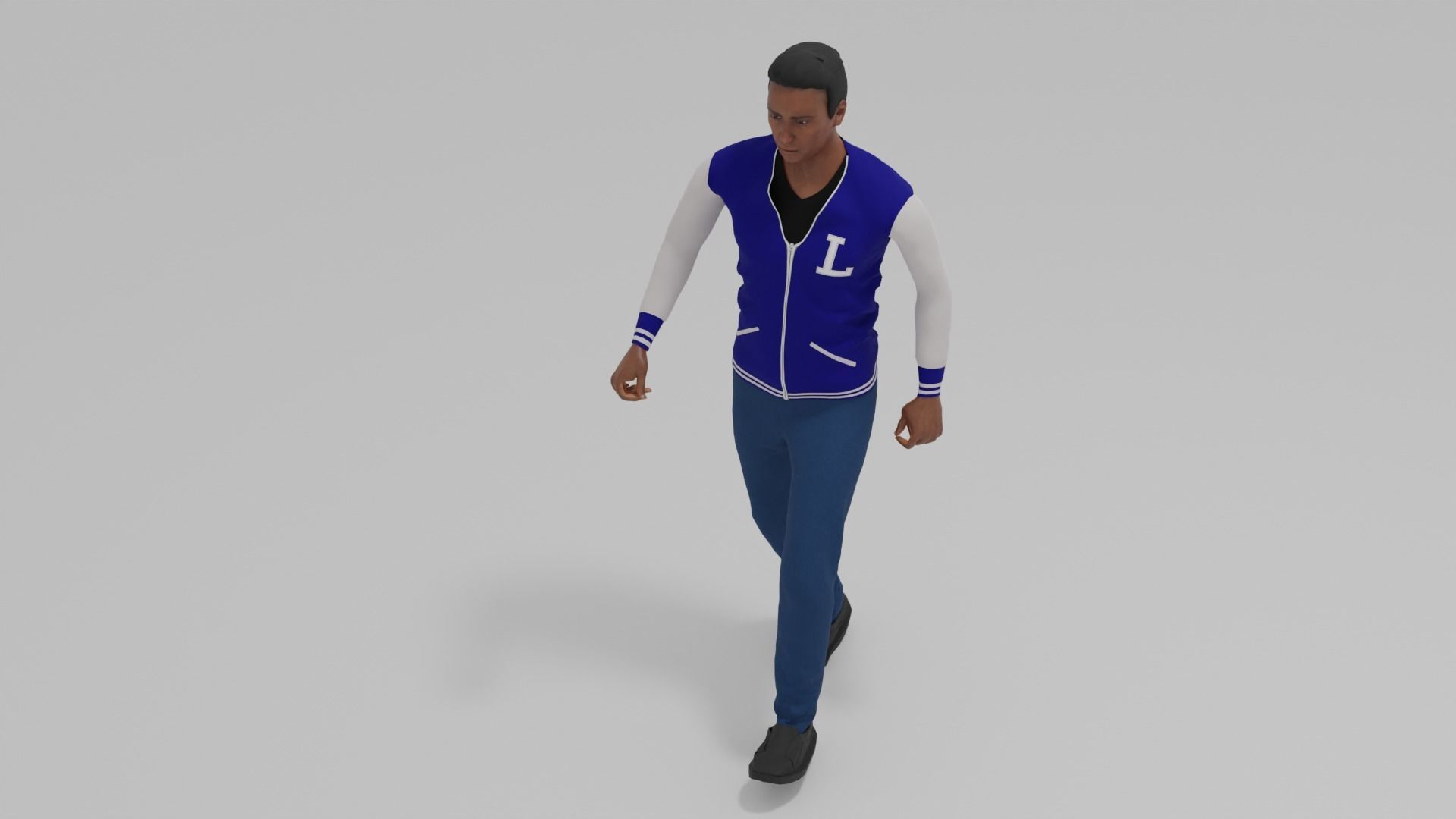 Afro-American Man Walk Animation Low-poly 3D model_5