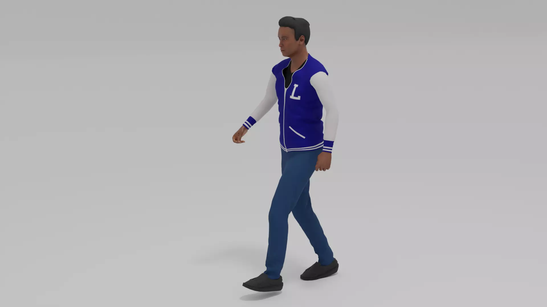 Afro-American Man Walk Animation Low-poly 3D model_0