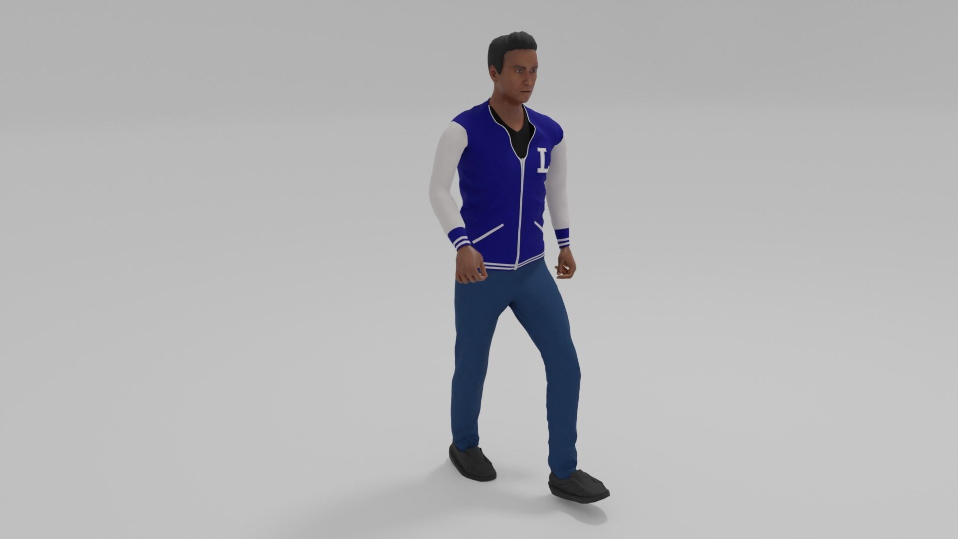 Afro-American Man Walk Animation Low-poly 3D model_1
