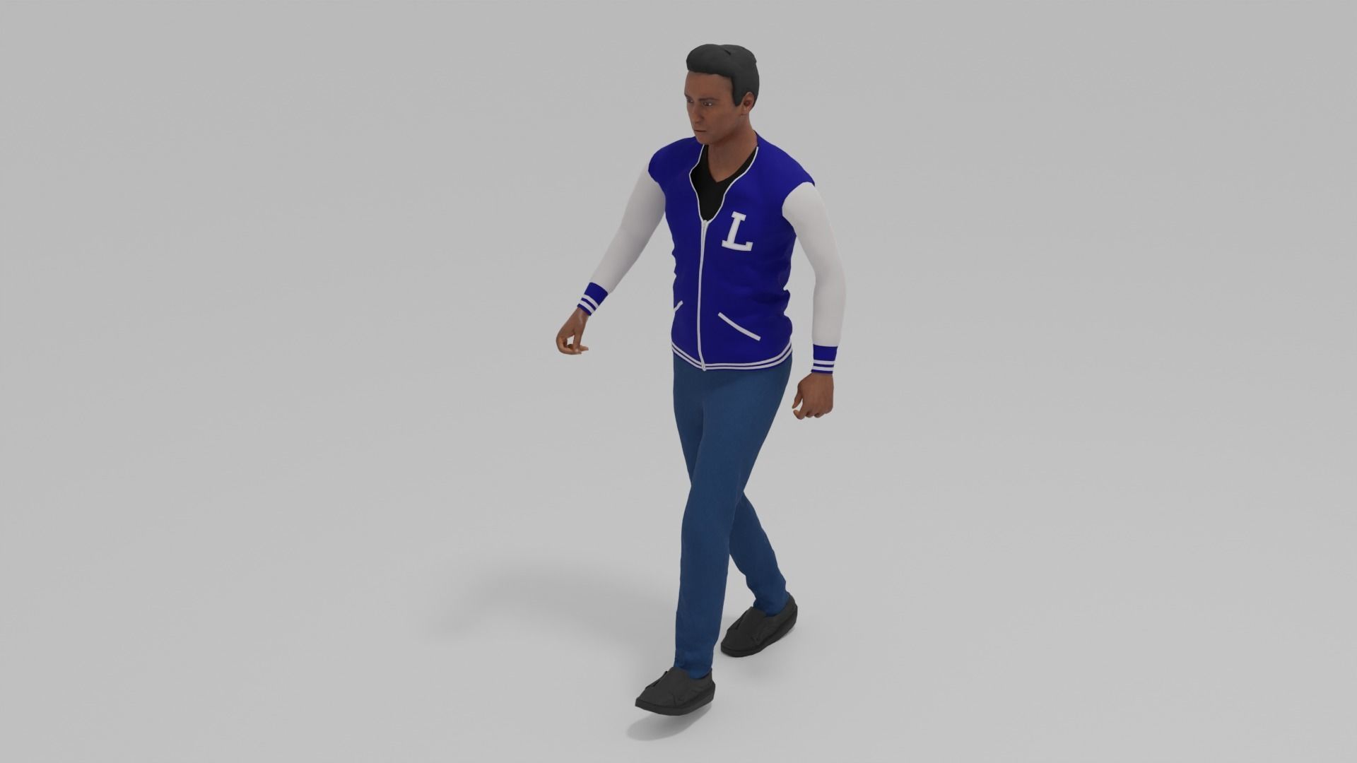 Afro-American Man Walk Animation Low-poly 3D model_7