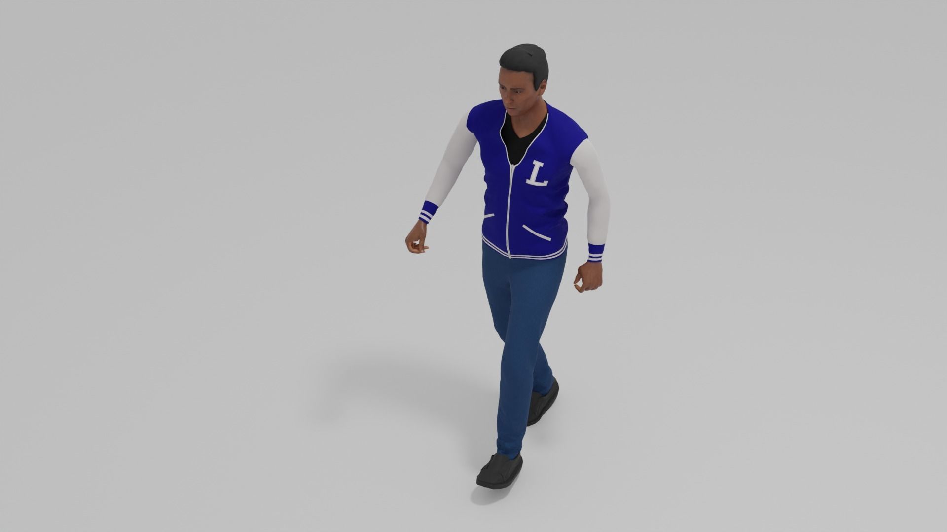 Afro-American Man Walk Animation Low-poly 3D model_2