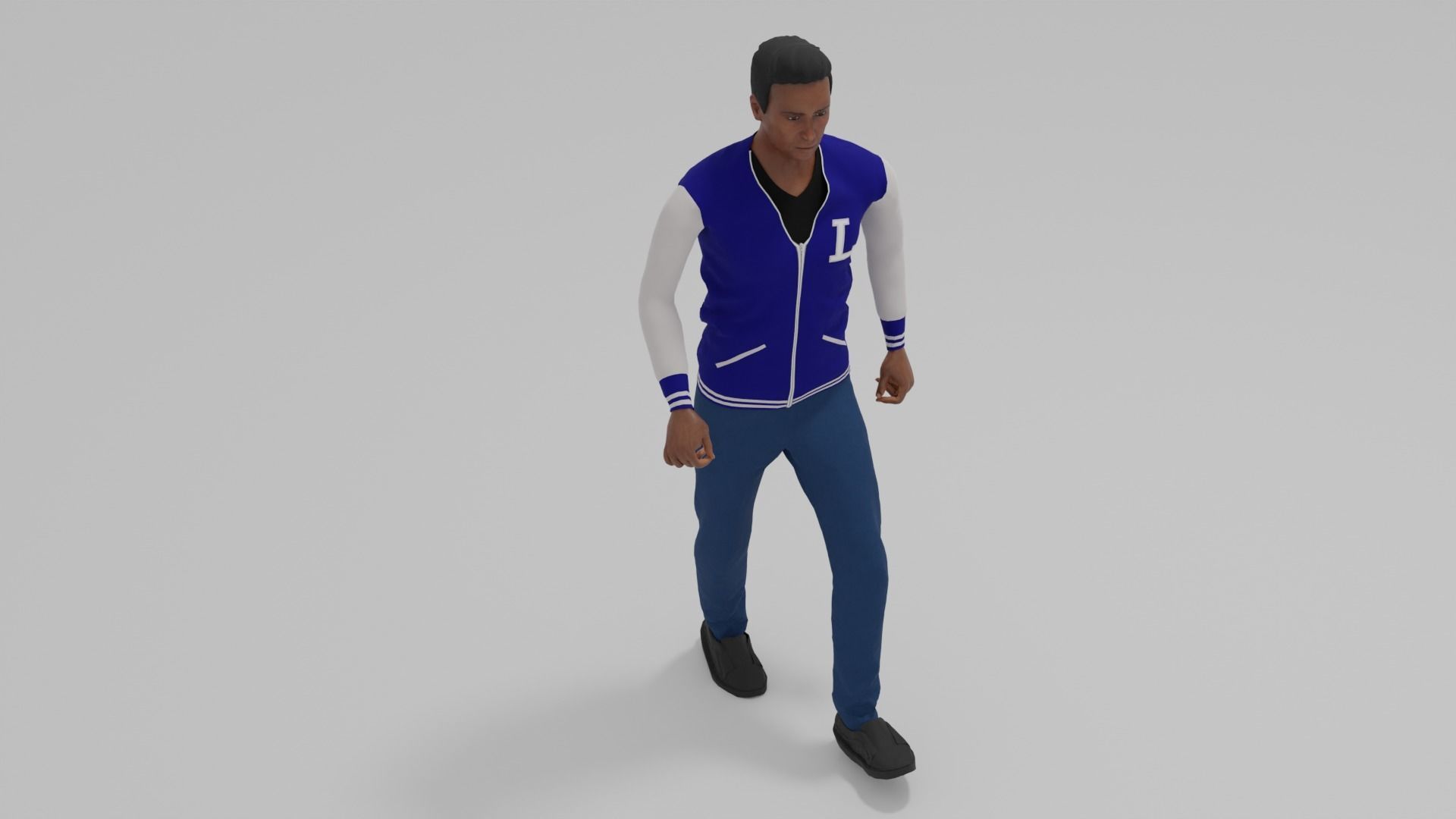 Afro-American Man Walk Animation Low-poly 3D model_4