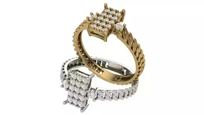 Diamond Ring with Cuban Chain Type Shank