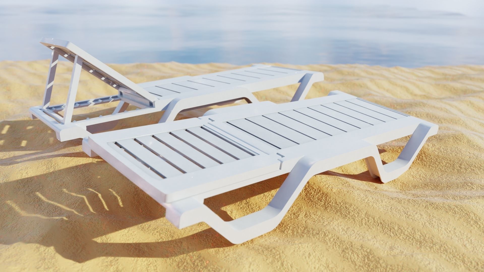 Sun lounger Deck chair Resting beach bed Low-poly 3D model_3
