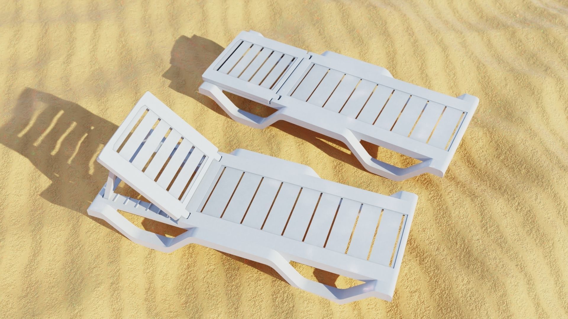 Sun lounger Deck chair Resting beach bed Low-poly 3D model_4