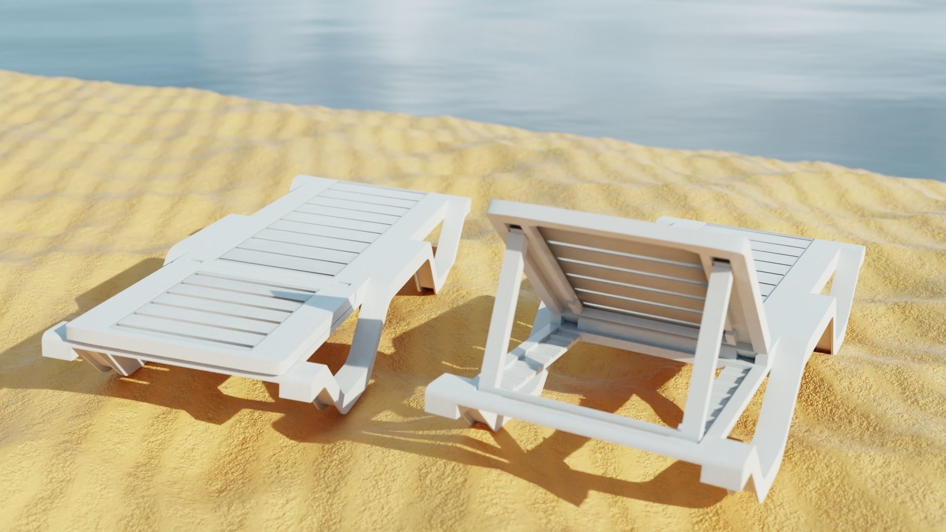 Sun lounger Deck chair Resting beach bed Low-poly 3D model_2