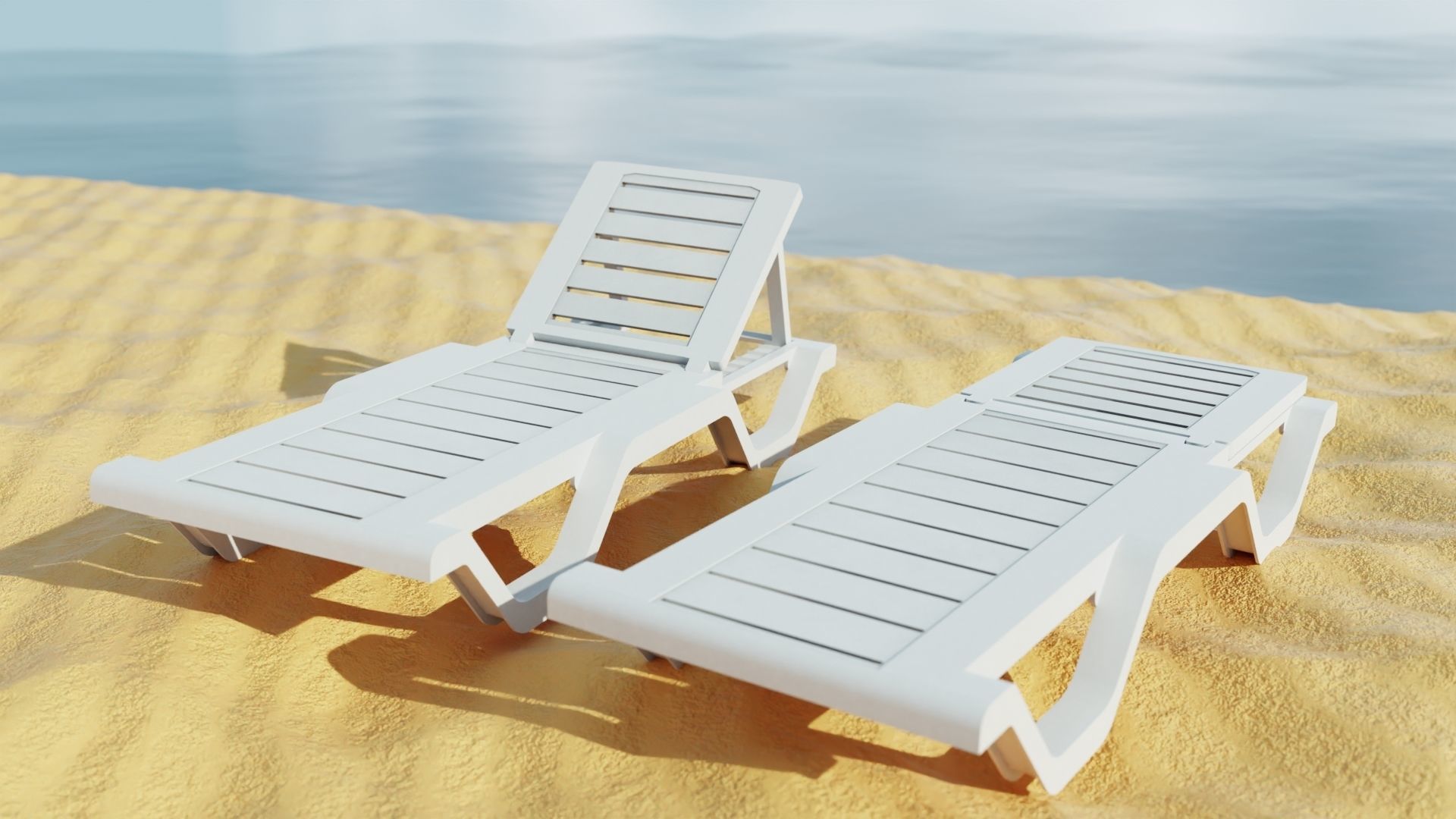 Sun lounger Deck chair Resting beach bed Low-poly 3D model_1