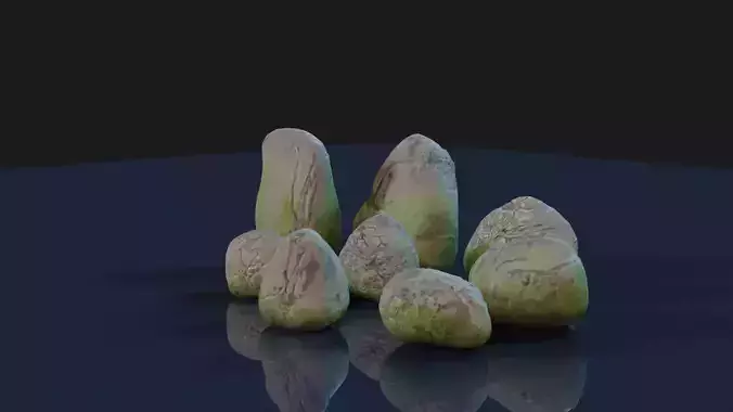 Realistic Moss Textured Rocks for Games - 8 Pack