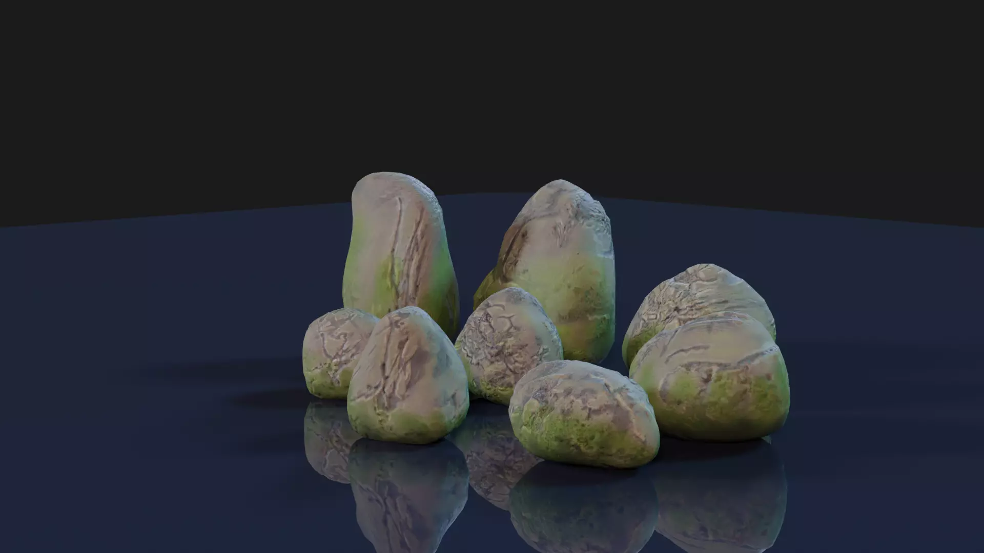 Realistic Moss Textured Rocks for Games - 8 Pack Low-poly 3D model_0