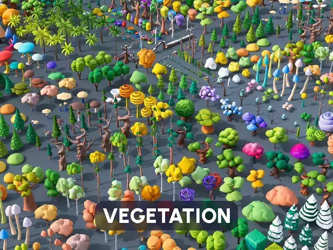Vegetation Low-poly 3D model